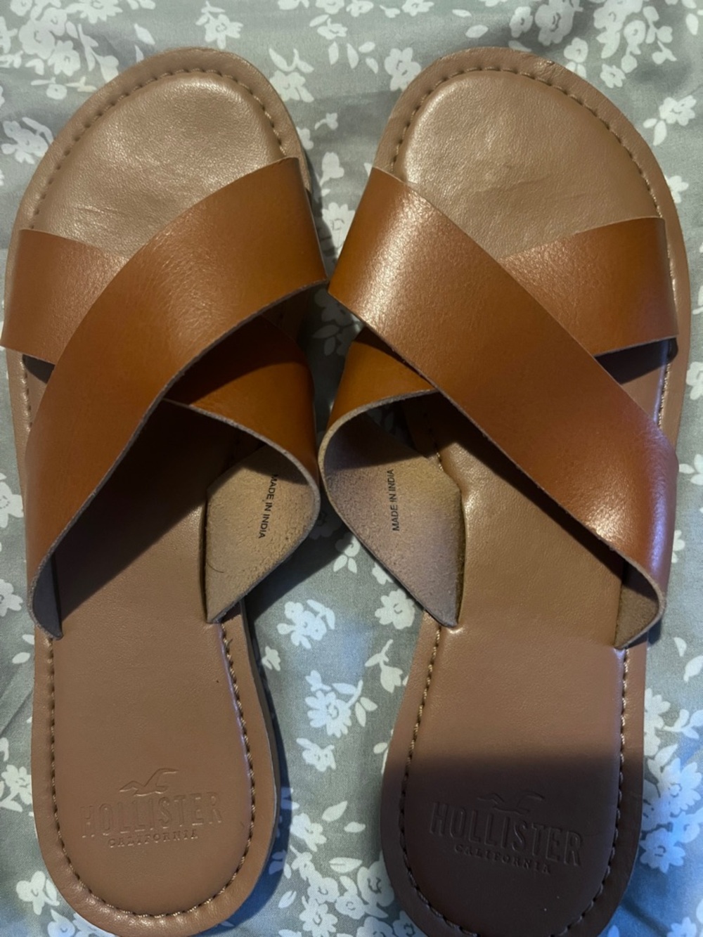 Hollister Brown Crisscross Slide Sandals